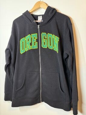 Oregon Black Zip-Up Women’s Hoodie with Green Lettering
